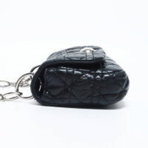 Christian Dior Logo Charm Cannage Lambskin Shoulder Bag Black - Picture 3 of 12